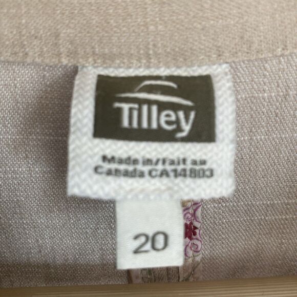 TILLEY Jacket Khaki High Neck Buttoned Traveler's Blazer Made In Canada Sz 20 - Picture 9 of 13